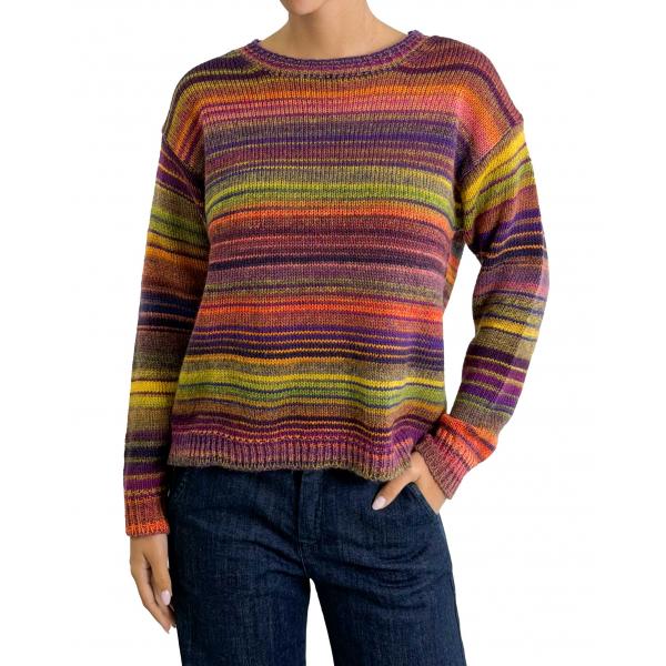 Maglione multicolor con righe girocollo